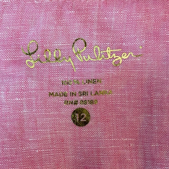 Lilly Pulitzer Linen Deanna Popover Blouse Pink Sunset Hi-Low Shirt Tail Size 12 - Picture 2 of 15